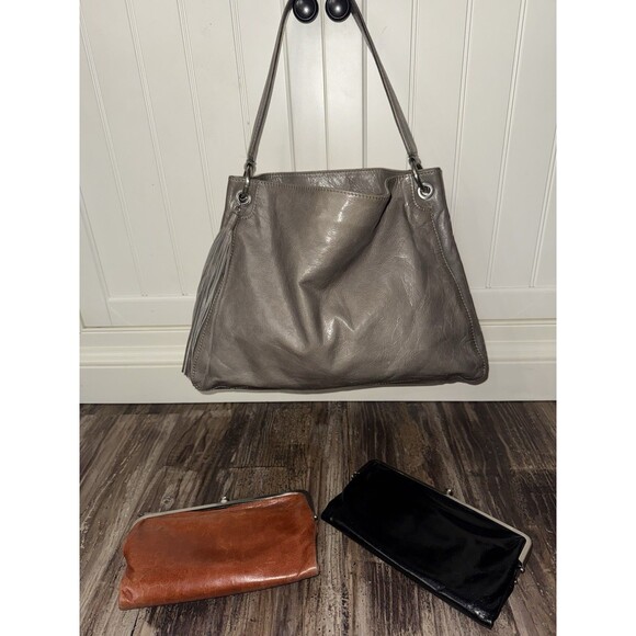 Hobo Handbags - Rare Hobo Grey Leather Purse, Black + Brown Leather Cluthes, Millie Hobo Lot